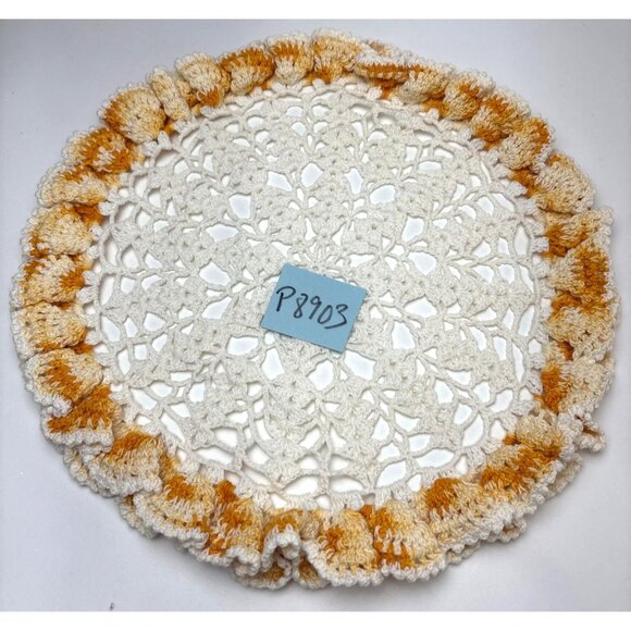 Handmade Crochet Lace Doily White & Yellow Gradient 13" Table Décor Vintage Char - Picture 12 of 15
